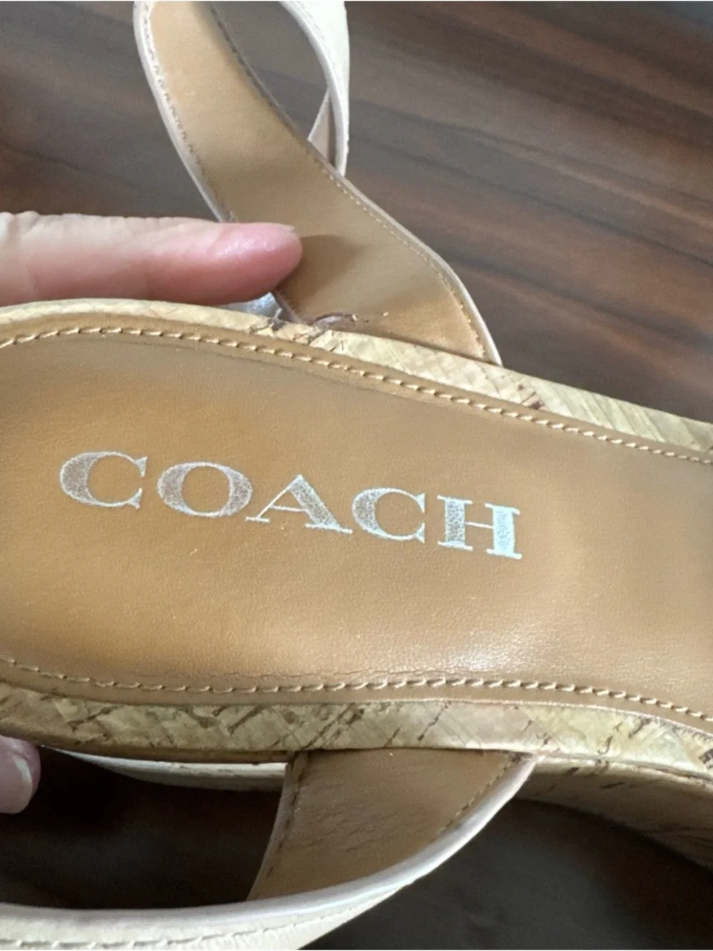 COACH Becka Leather Cork Wedge Sandals Platform Nude Tan Size 8 - Picture 8 of 9
